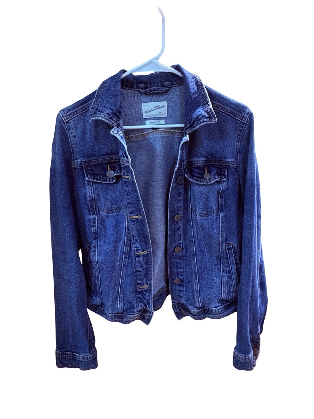 Rolled Sleeve Dark Blue Denim Jacket - Casual Women's Trucker